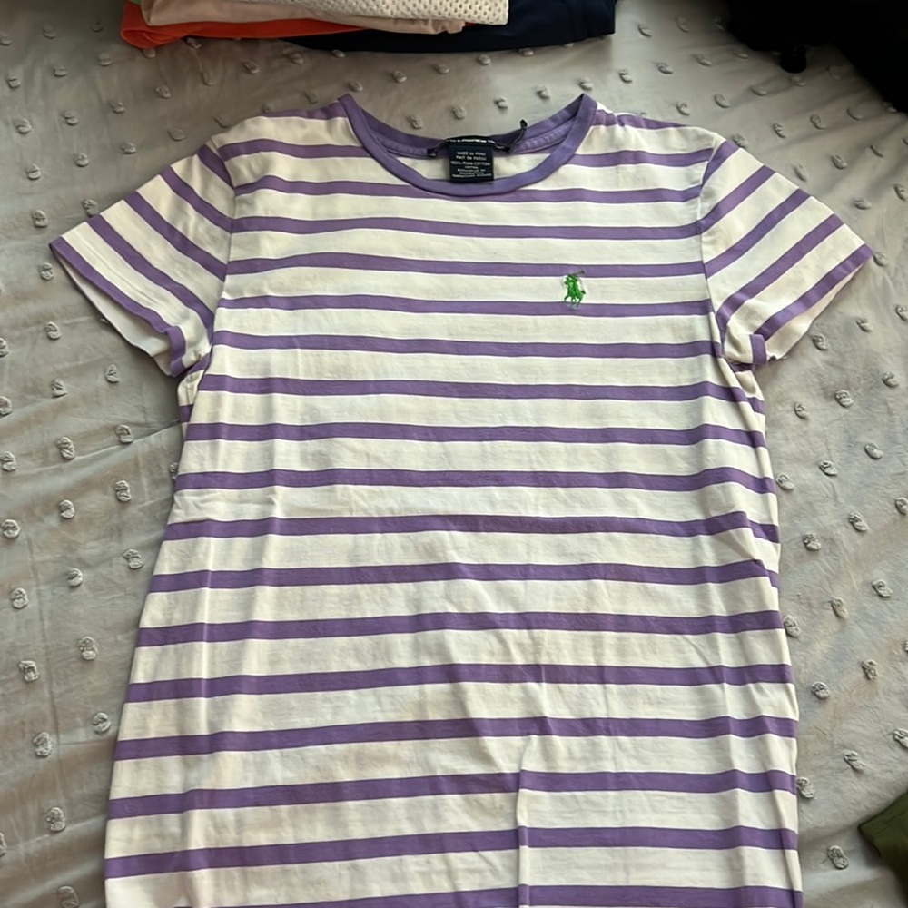 White and purple polo shirt